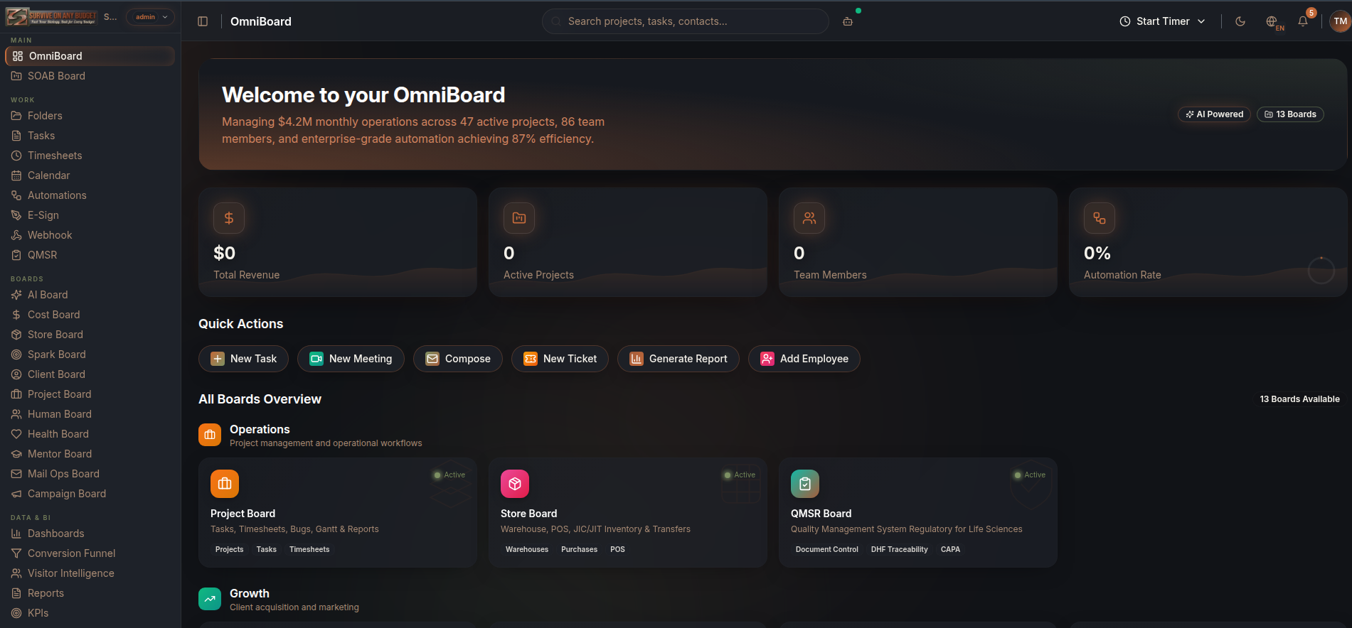 OmniPlate B2B operations dashboard : live order and kitchen telemetry